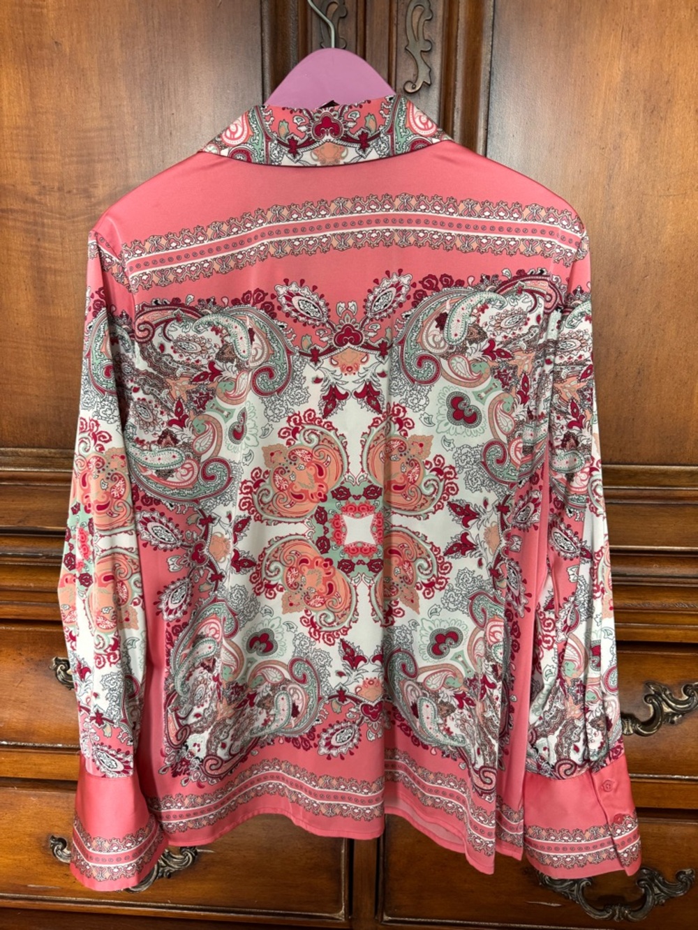 Rachel Zoe Pink Coral and Cream Paisley Button-Down Blouse - Picture 6 of 7